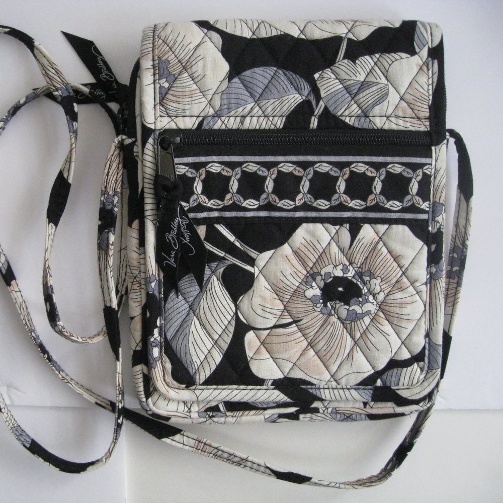 Vera Bradley Mini Hipster Crossbody Bag Camellia Black Gray Floral Print